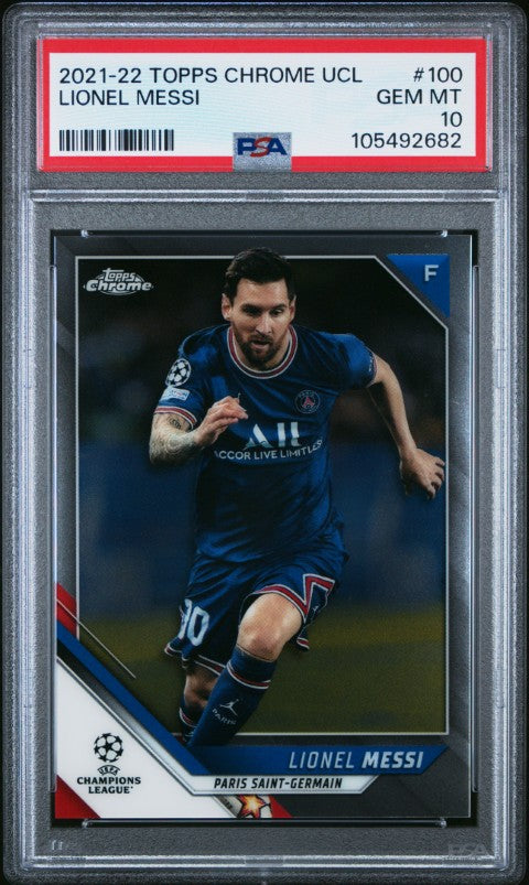 2021 Topps Chrome Uefa Champions League #100 Lionel Messi PSA 10