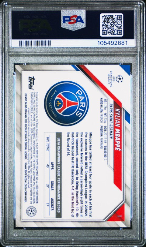 2021 Topps Chrome Uefa Champions League #1 Kylian Mbappe PSA 10