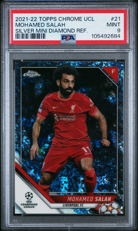 2021 Topps Chrome Uefa Champions League #21 Mohamed Salah Silver Mini Diamond Refractor PSA 9