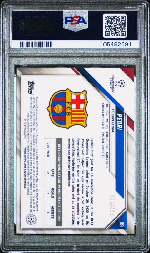 2021 Topps Chrome Uefa Champions League #89 Pedri (All-Star Rookie) Silver Mini Diamond Refractor PSA 9