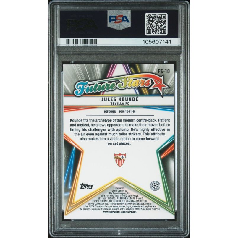2021-2022 Topps Chrome Sapphire Edition Uefa Champions League Future Stars #10 Jules Kounde Future Stars PSA 10