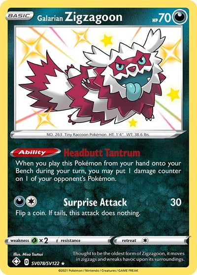 Shining Fates Shiny Vault - SV078/SV122 Galarian Zigzagoon Shiny Holo Rare