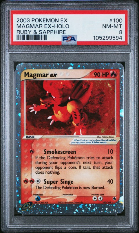 2003 Pokemon Ex Ruby & Sapphire #100 Magmar ex-Holo PSA 8