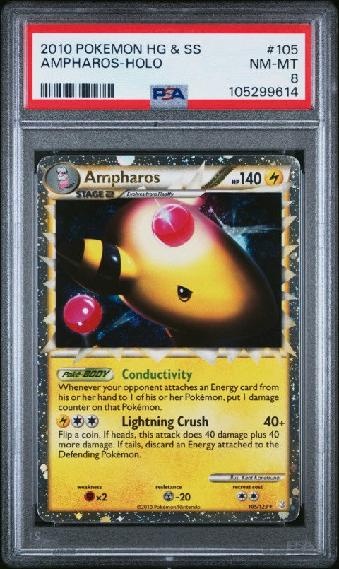 2010 Pokemon Heartgold & Soulsilver #105 Ampharos-Holo PSA 8