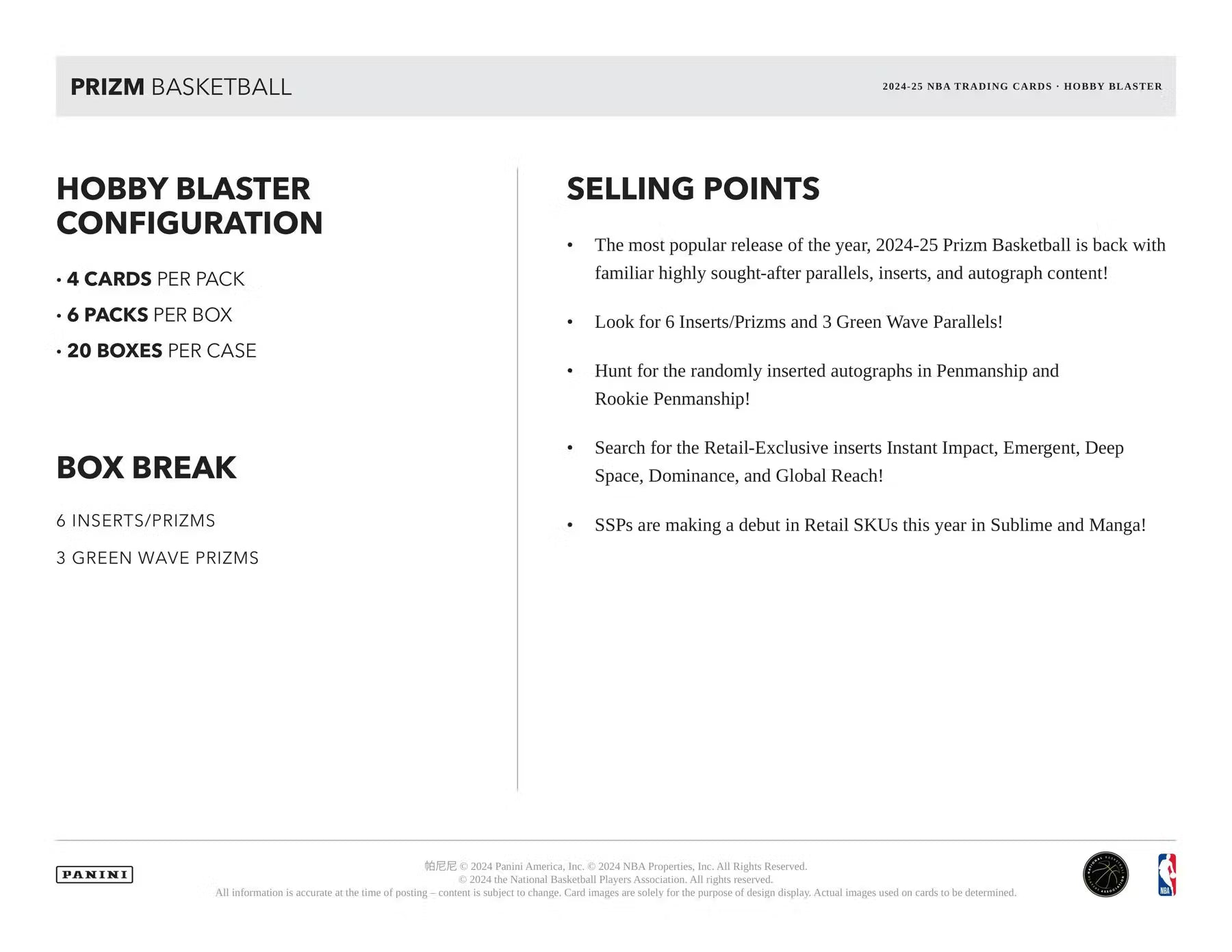 2024-25 Panini NBA Prizm Basketball Hobby Blaster Box