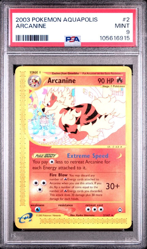 2003 Pokemon Aquapolis #2 Arcanine PSA 9