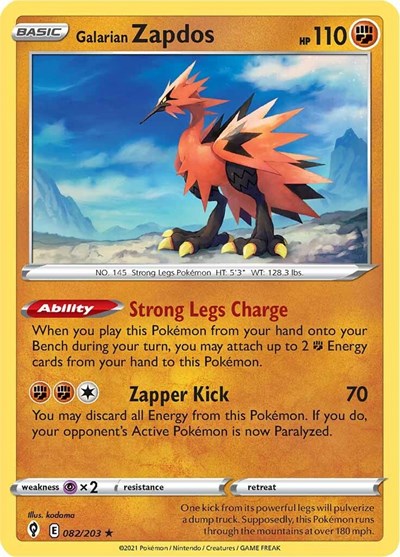 Sword & Shield Evolving Skies - 082/203 Galarian Zapdos Holo Rare