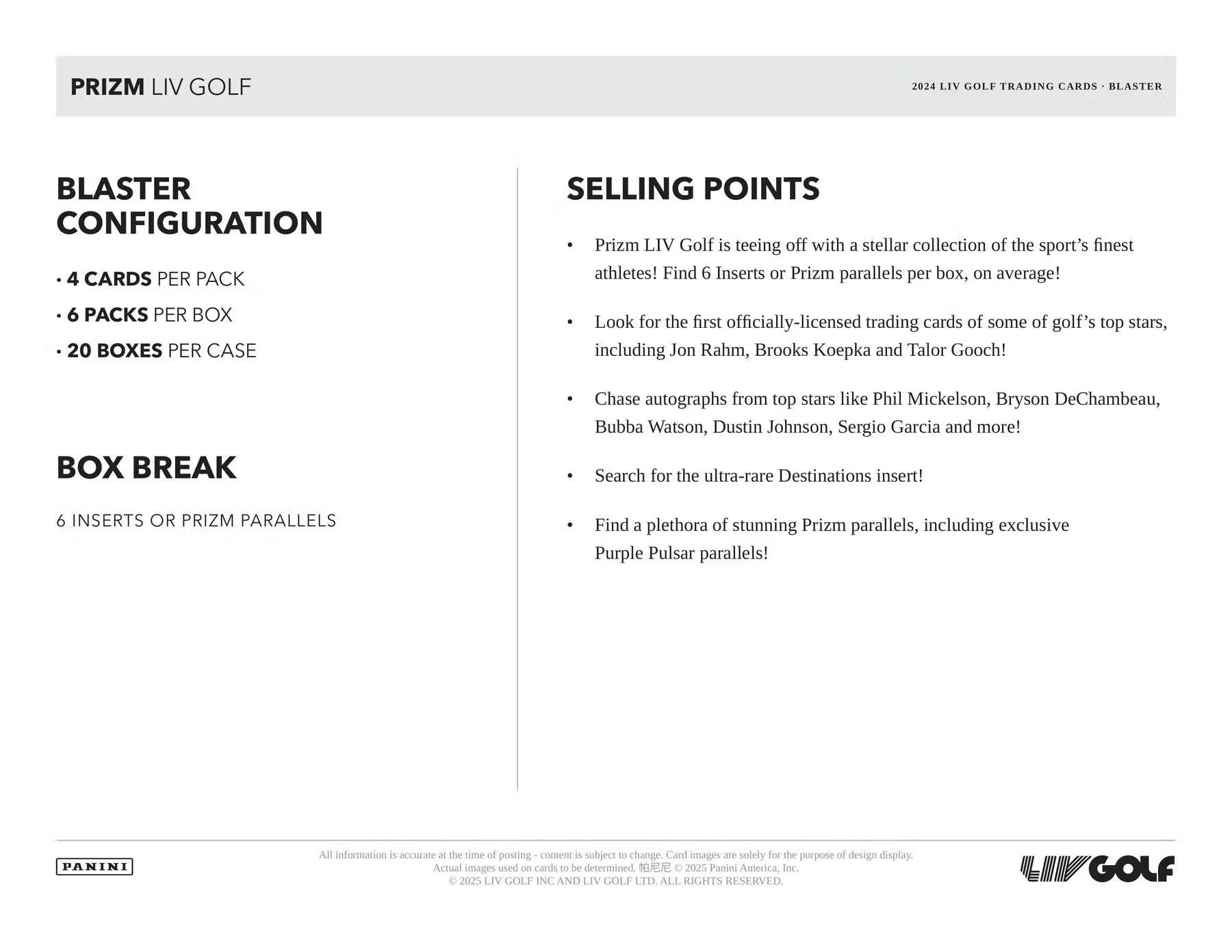 2024 Panini Prizm LIV Golf 6-Pack Blaster Box