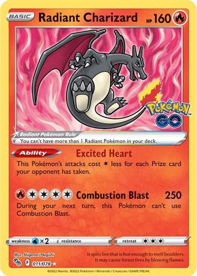 Pokemon GO - 011/078 Radiant Charizard Radiant Rare