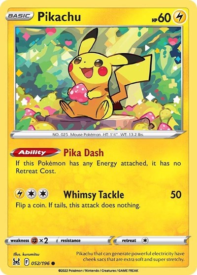 Sword & Shield Lost Origin - 052/196 Pikachu Common