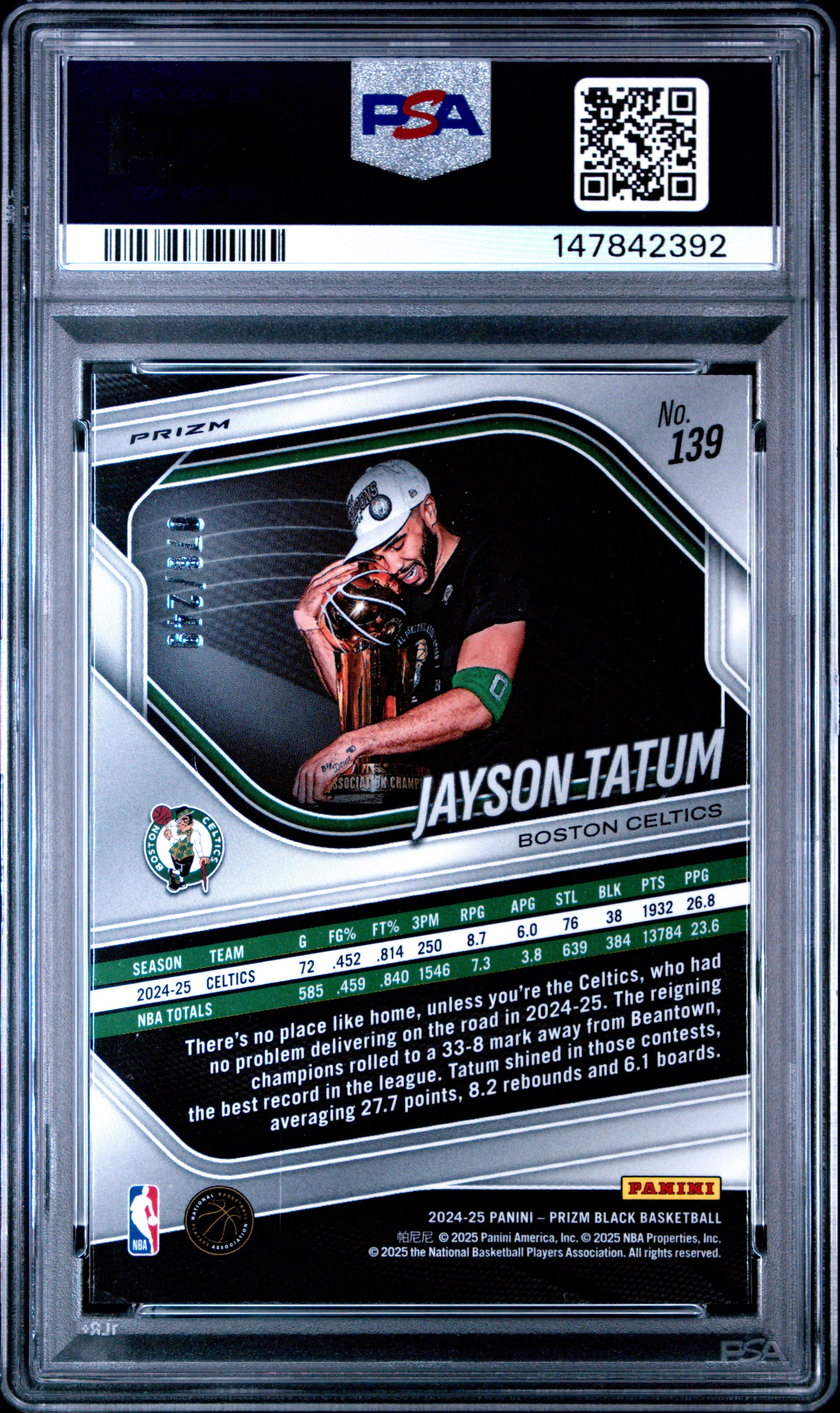 2024 PANINI PRIZM BLACK #139 JAYSON TATUM SKEWED PSA 9