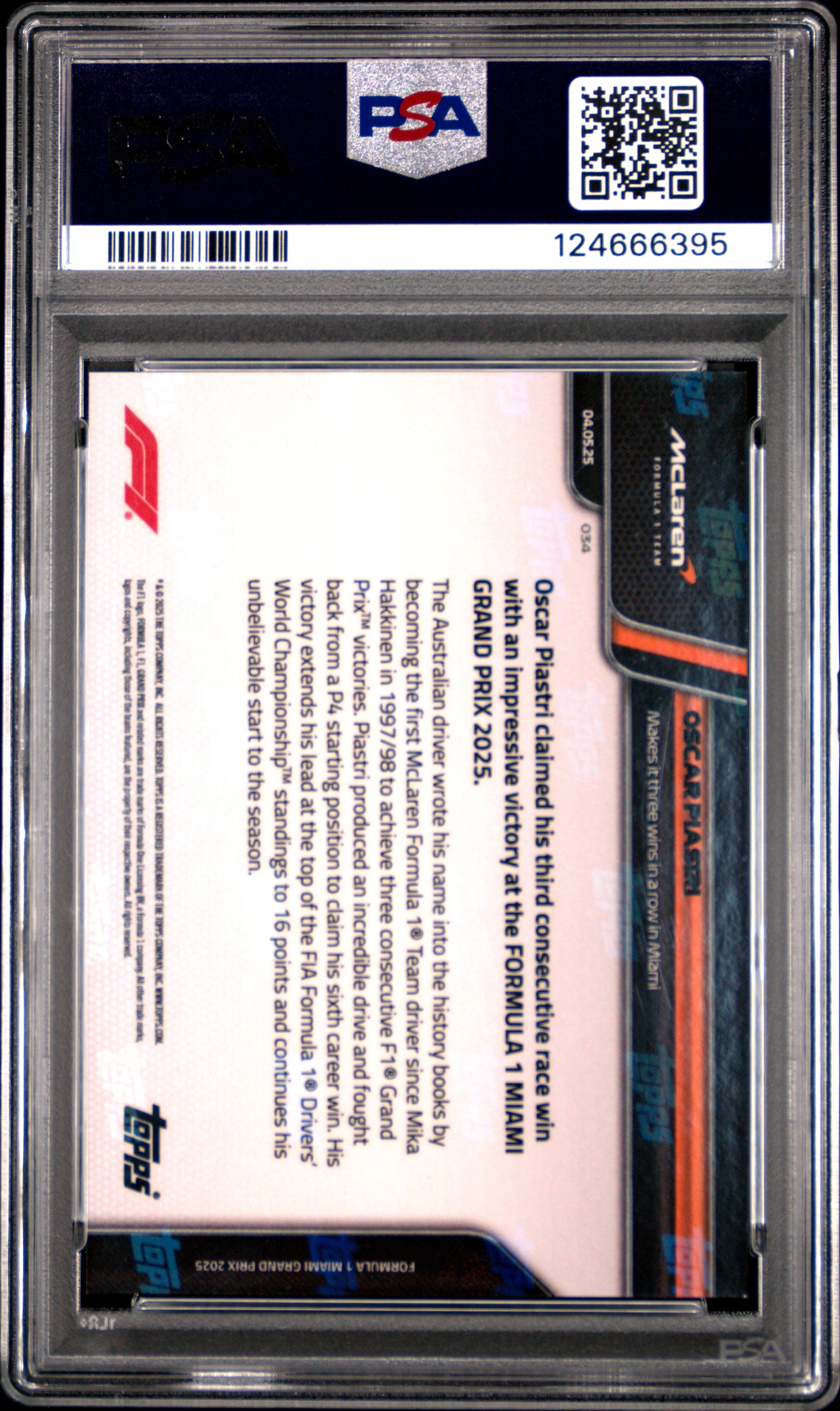 2025 Topps Oscar Piastri 34 Topps Now Formula 1 Black Foil PSA 9