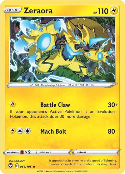 Sword & Shield Silver Tempest - 056/195 Zeraora Rare