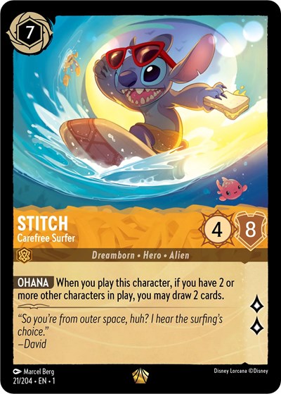 Lorcana - The First Chapter - 21/204 Stitch - Carefree Surfer Legendary