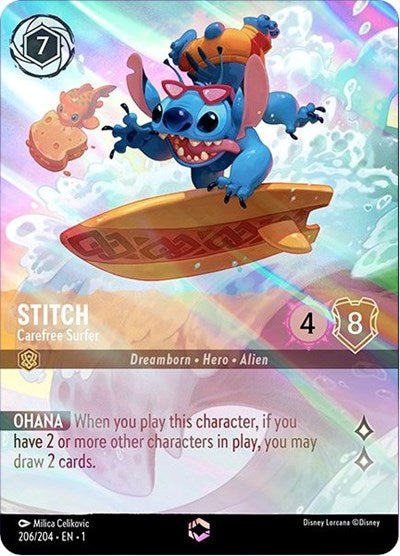 Lorcana - The First Chapter - 206/204 Stitch - Carefree Surfer (Enchanted) Enchanted