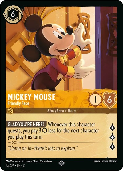 Lorcana - Rise of the Floodborn - 13/204 Mickey Mouse - Friendly Face Super Rare