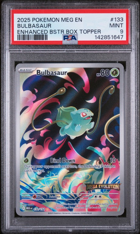 2025 Pokemon Meg En-Mega Evolution #133 Bulbasaur Enhanced Bstr Box Topper PSA 9