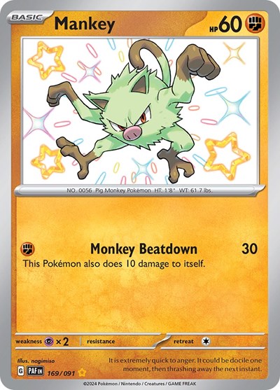 Scarlet & Violet Paldean Fates - 169/091 Mankey Shiny Rare
