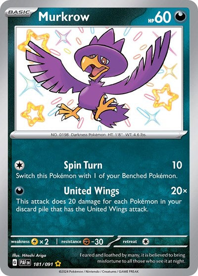 Scarlet & Violet Paldean Fates - 181/091 Murkrow Shiny Rare