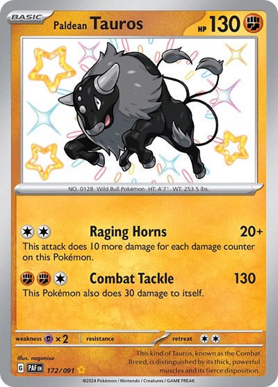 Scarlet & Violet Paldean Fates - 172/091 Paldean Tauros Shiny Rare