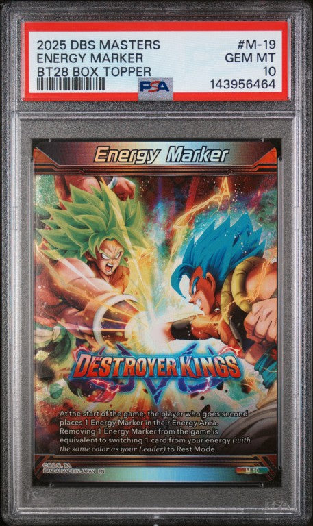 2025 Dragon Ball Super Card Game Masters Series 28 Prismatic Clash #M-19 Energy Marker Bt28 Box Topper PSA 10