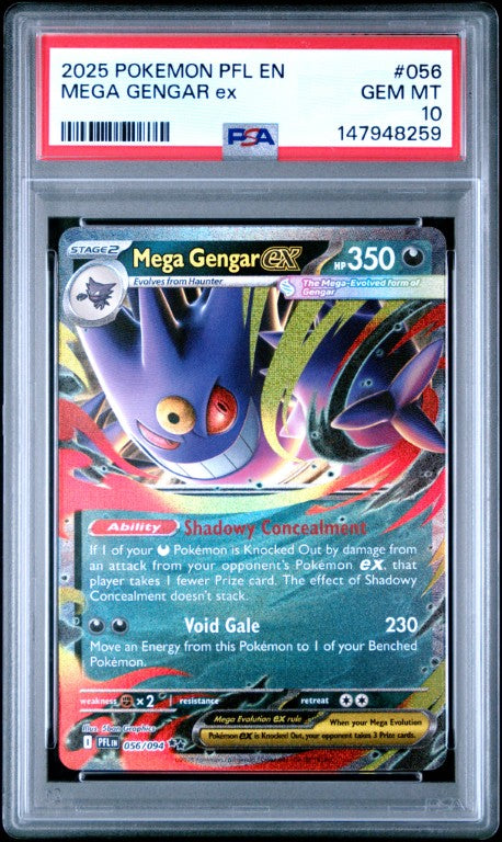 2025 Pokemon Pfl En-Phantasmal Flames #056 Mega Gengar Ex PSA 10