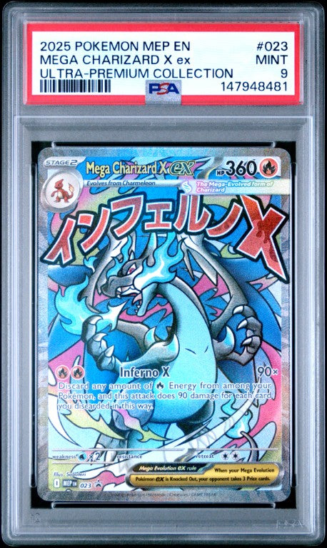 2025 Pokemon Mep En-Me Black Star Promo #023 Mega Charizard X Ex Ultra-Premium Collection PSA 9