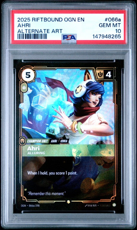 2025 Riftbound: League Of Legends Ogn-Origins #066a Ahri Alternate Art PSA 10