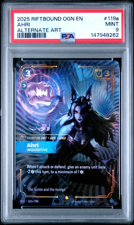 2025 Riftbound: League Of Legends Ogn-Origins #119a Ahri Alternate Art PSA 9