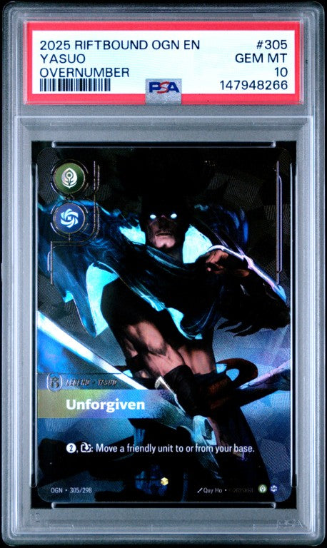 2025 Riftbound: League Of Legends Ogn-Origins #305 Yasuo Overnumber PSA 10