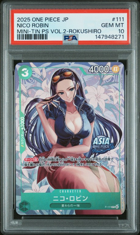 2025 One Piece Japanese Mini-Tin Pack Set Vol.2 #111 Nico Robin Mini-Tin Ps Vol.2-Rokushiro PSA 10