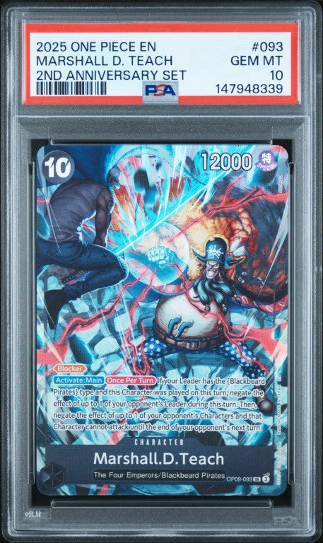 2025 One Piece English Version 2nd Anniversary Set #093 Marshall D. Teach PSA 10