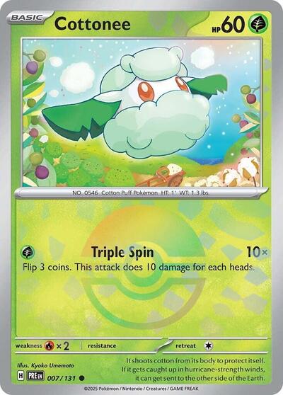 Scarlet & Violet Prismatic Evolutions - 007/132 Cottonee (Poke Ball Pattern) Common