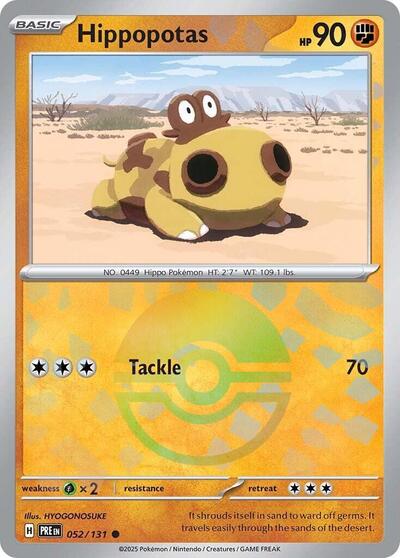 Scarlet & Violet Prismatic Evolutions - 052/131 Hippopotas (Poke Ball Pattern) Common