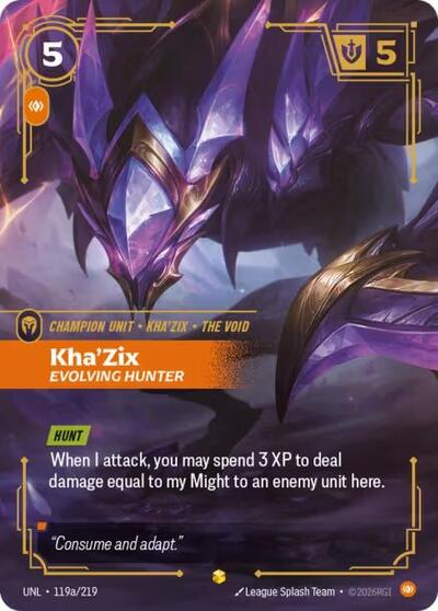 Riftbound- Unleashed - Kha'Zix - Evolving Hunter (Alternate Art) 119a/219 Showcase