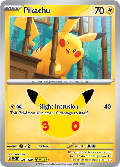 30th Celebration - 036/128 Pikachu Pikachu Rare