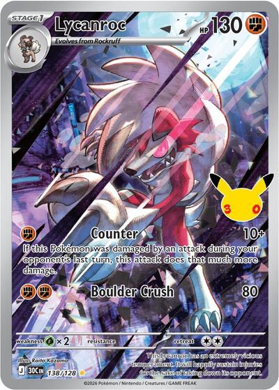 30th Celebration - 138/128 Lycanroc Illustration Rare