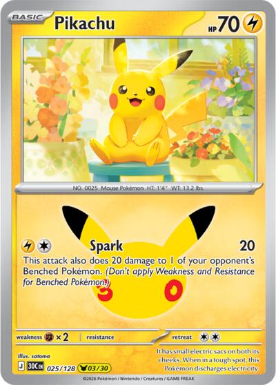 30th Celebration - 025/128 Pikachu Pikachu Rare