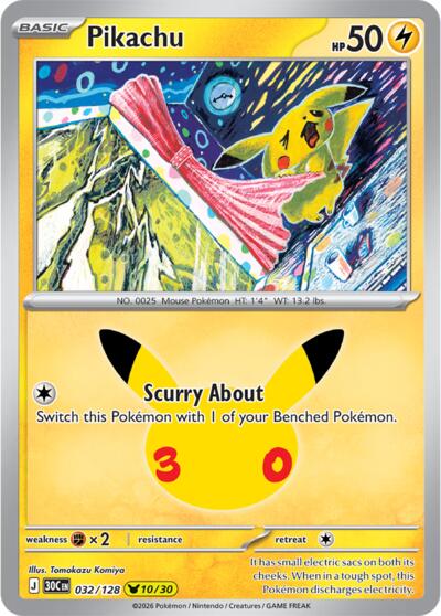 30th Celebration - 032/128 Pikachu Pikachu Rare