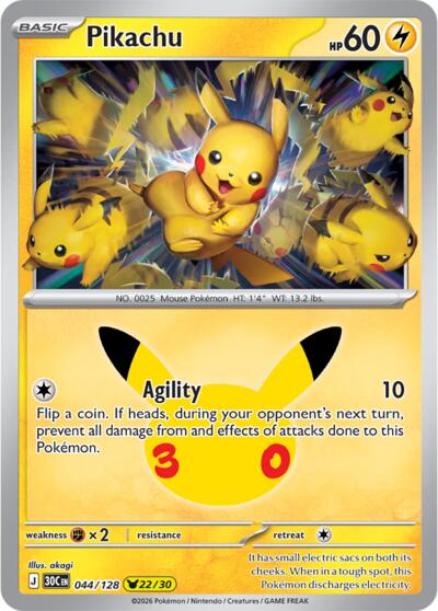 30th Celebration - 044/128 Pikachu Pikachu Rare