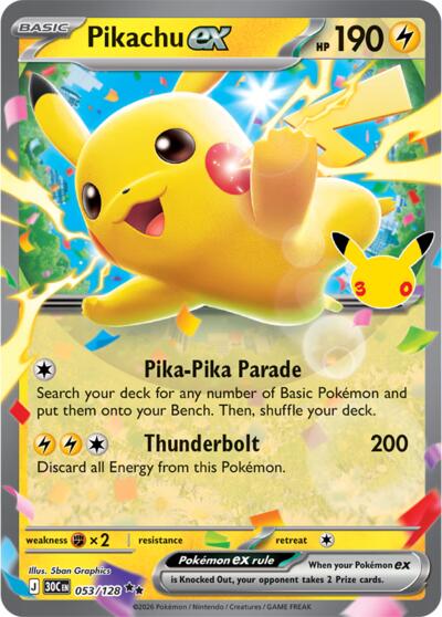 30th Celebration - 053/128 Pikachu ex Double Rare