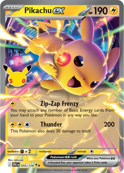 30th Celebration - 054/128 Pikachu ex Double Rare