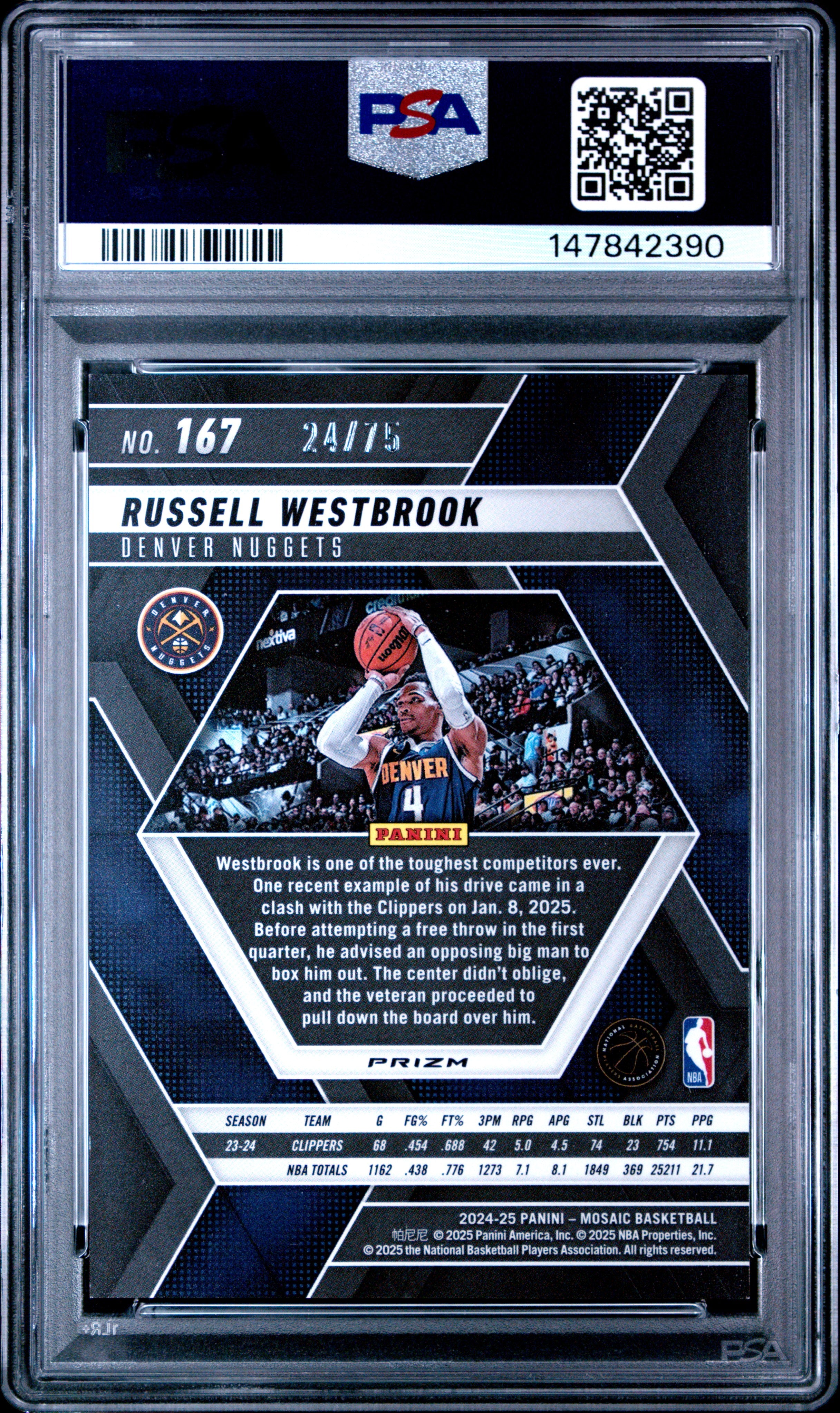 2024 PANINI MOSAIC #167 RUSSELL WESTBROOK INTERNATIONAL RED PSA 9
