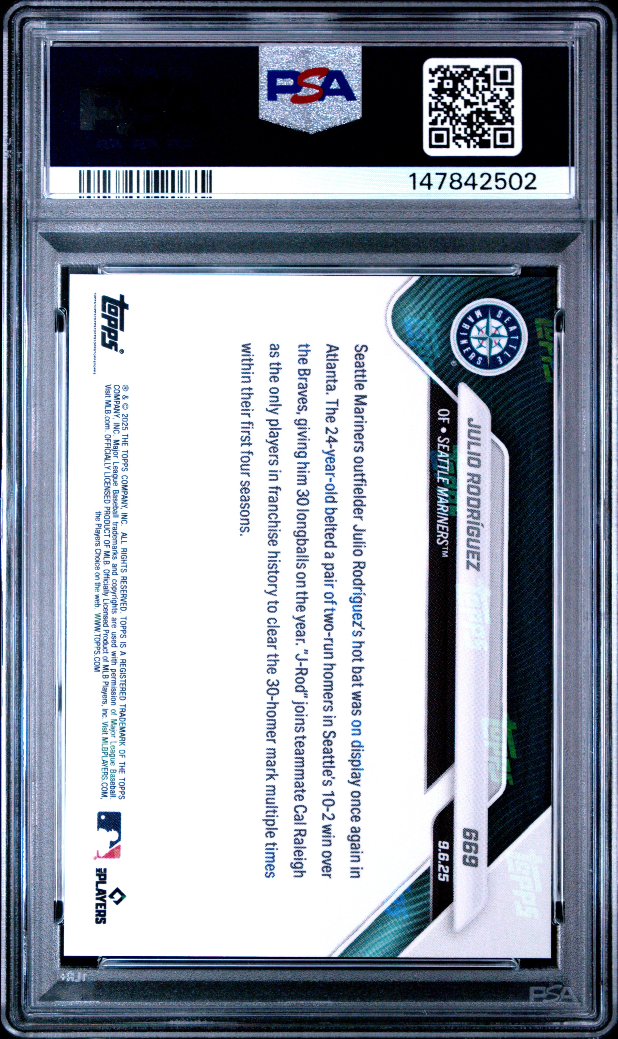 2025 Topps Julio Rodriguez 669 Topps Now PSA 10