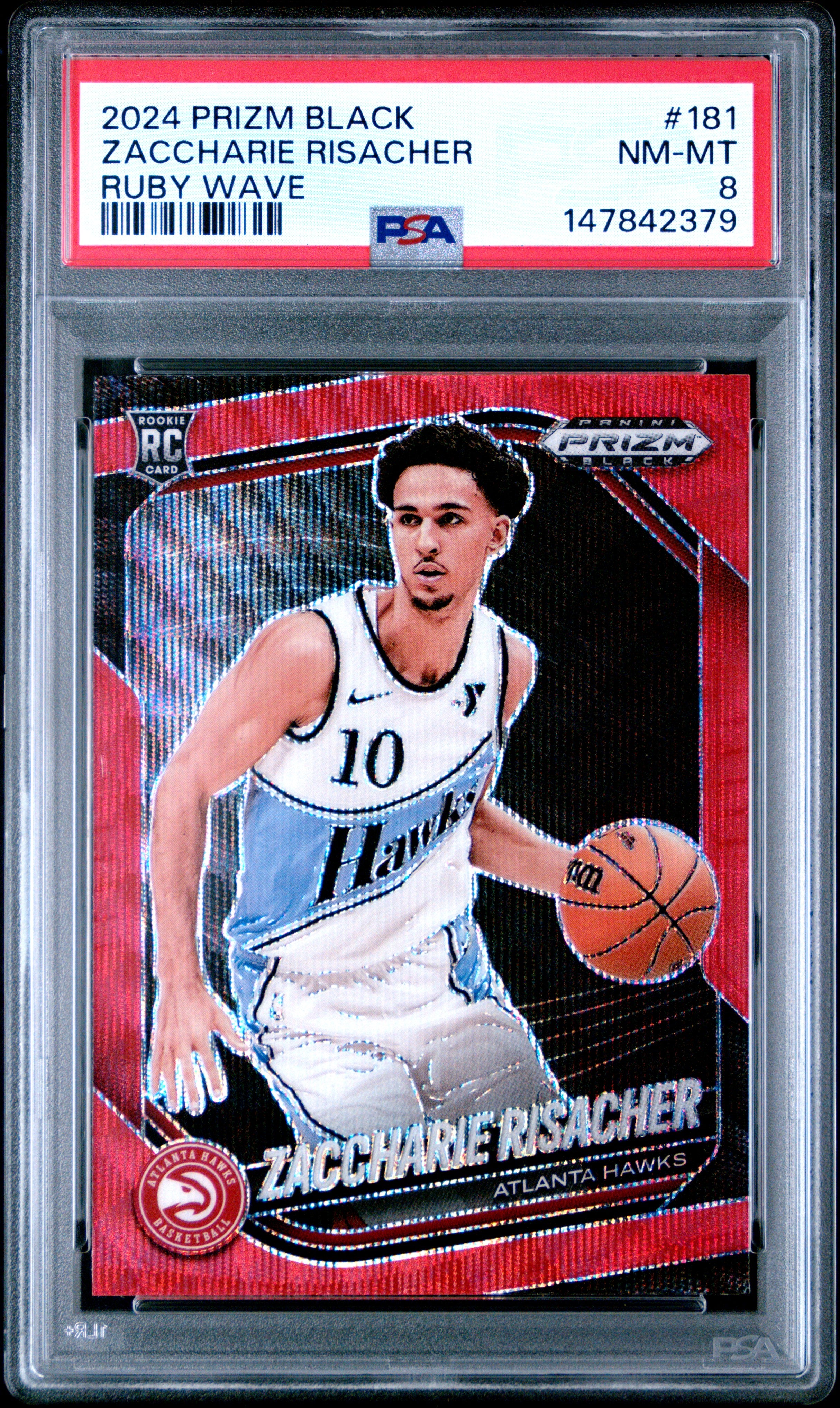 2024 PANINI PRIZM BLACK #181 ZACCHARIE RISACHER RUBY WAVE  PSA 8