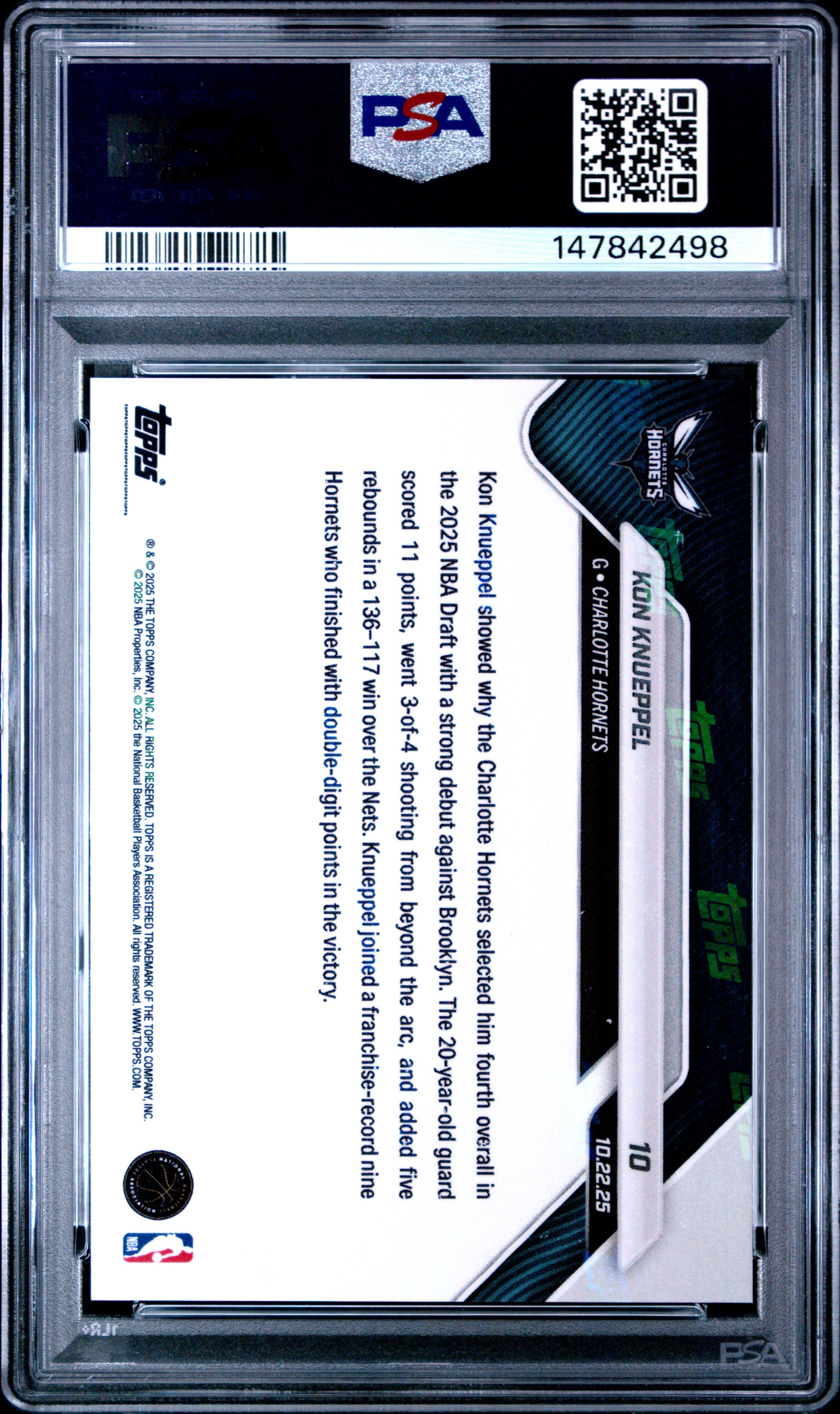 2025 TOPPS NOW #10 KON KNUEPPEL ORANGE FOIL  PSA 8