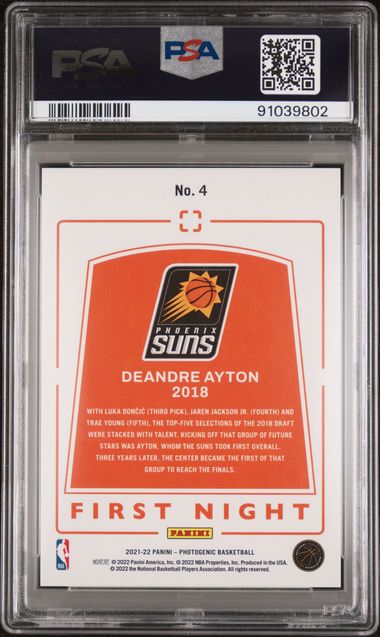 2021 NBA Photogenic – DeAndre Ayton No.4 (First Night Gold #'d 10/10) – PSA 10 (GEM MINT)