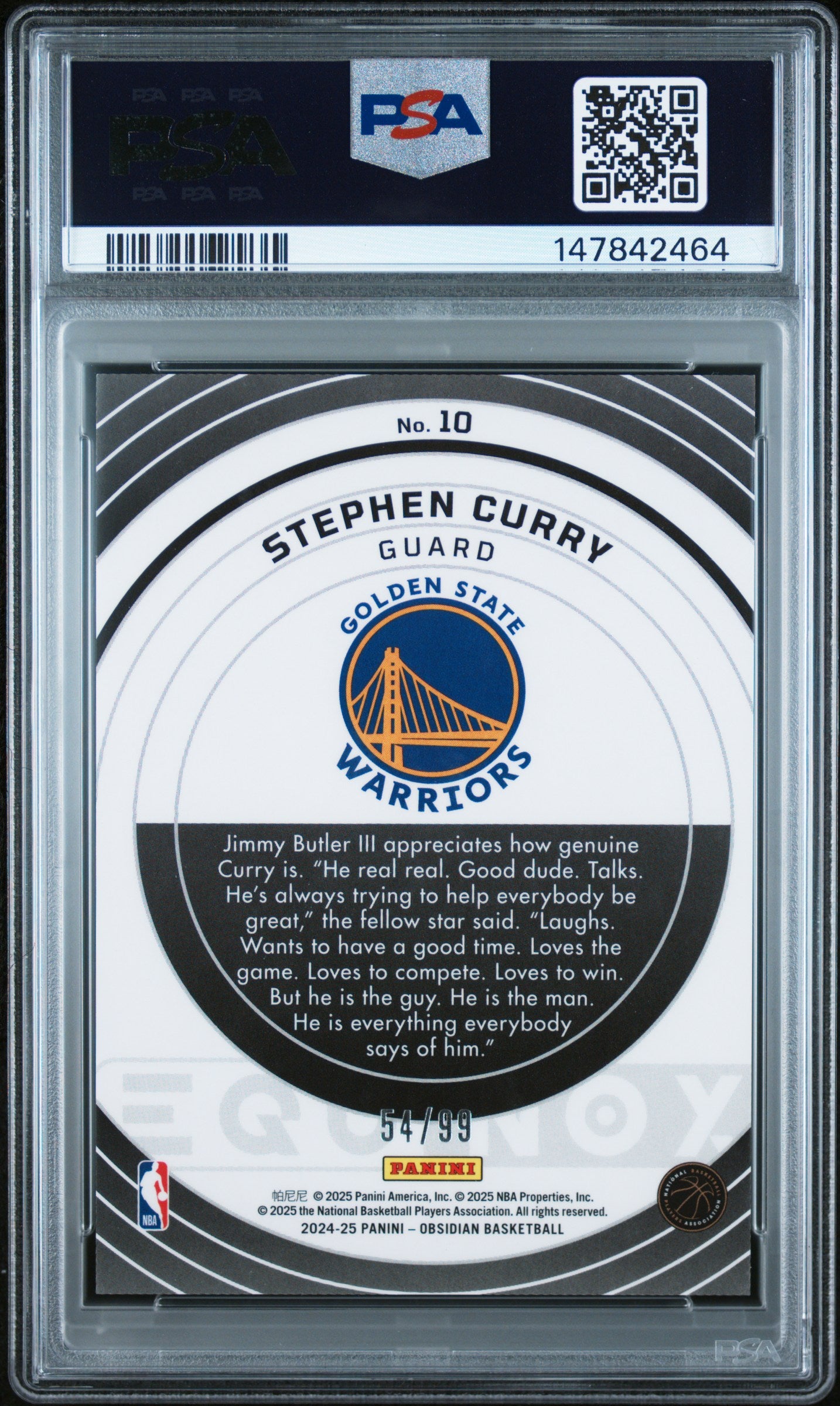 2024 PANINI OBSIDIAN EQUINOX #10 STEPHEN CURRY EQUINOX-EE ORANGE FLOOD PSA 8