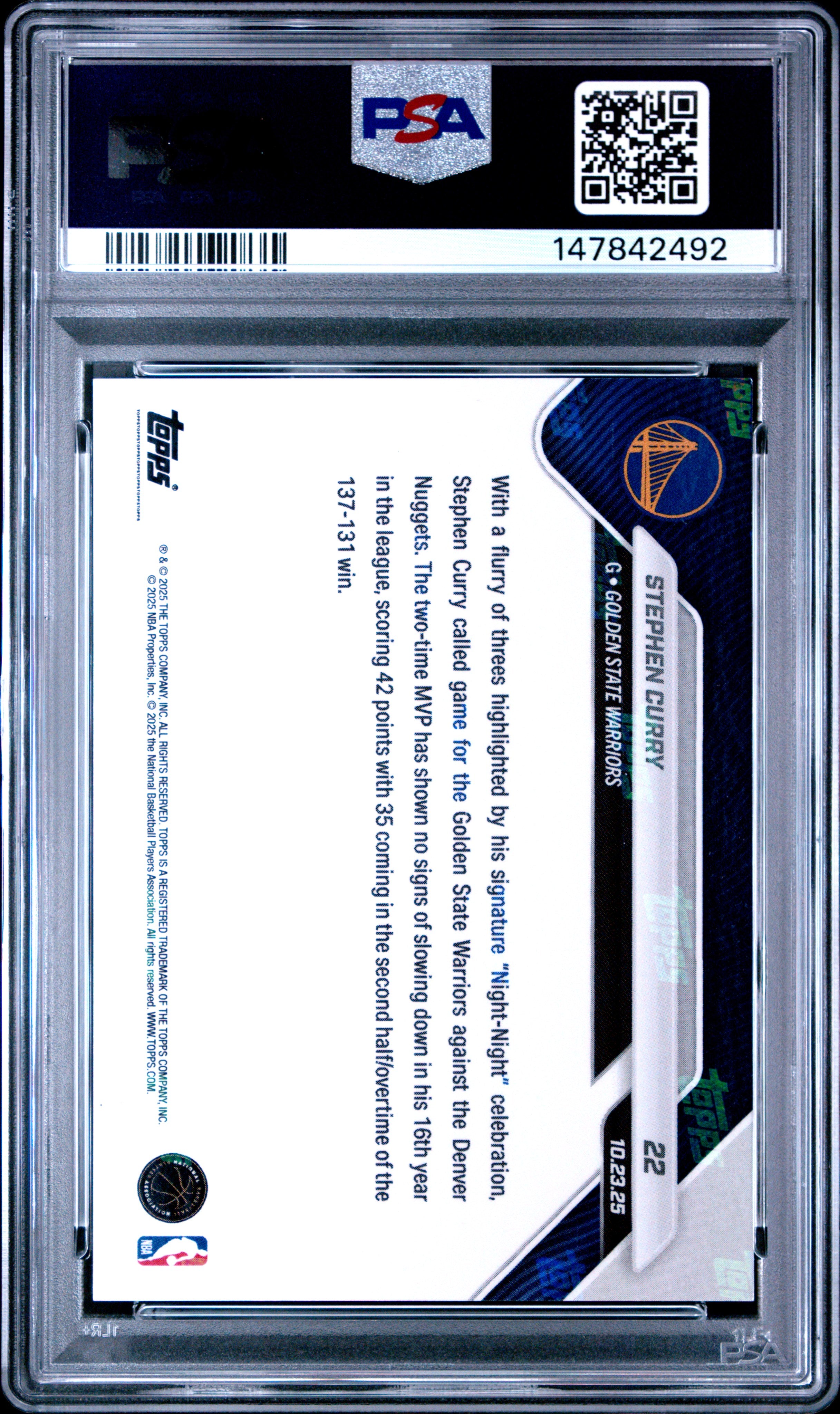 2025 TOPPS NOW #22 STEPHEN CURRY PSA 10