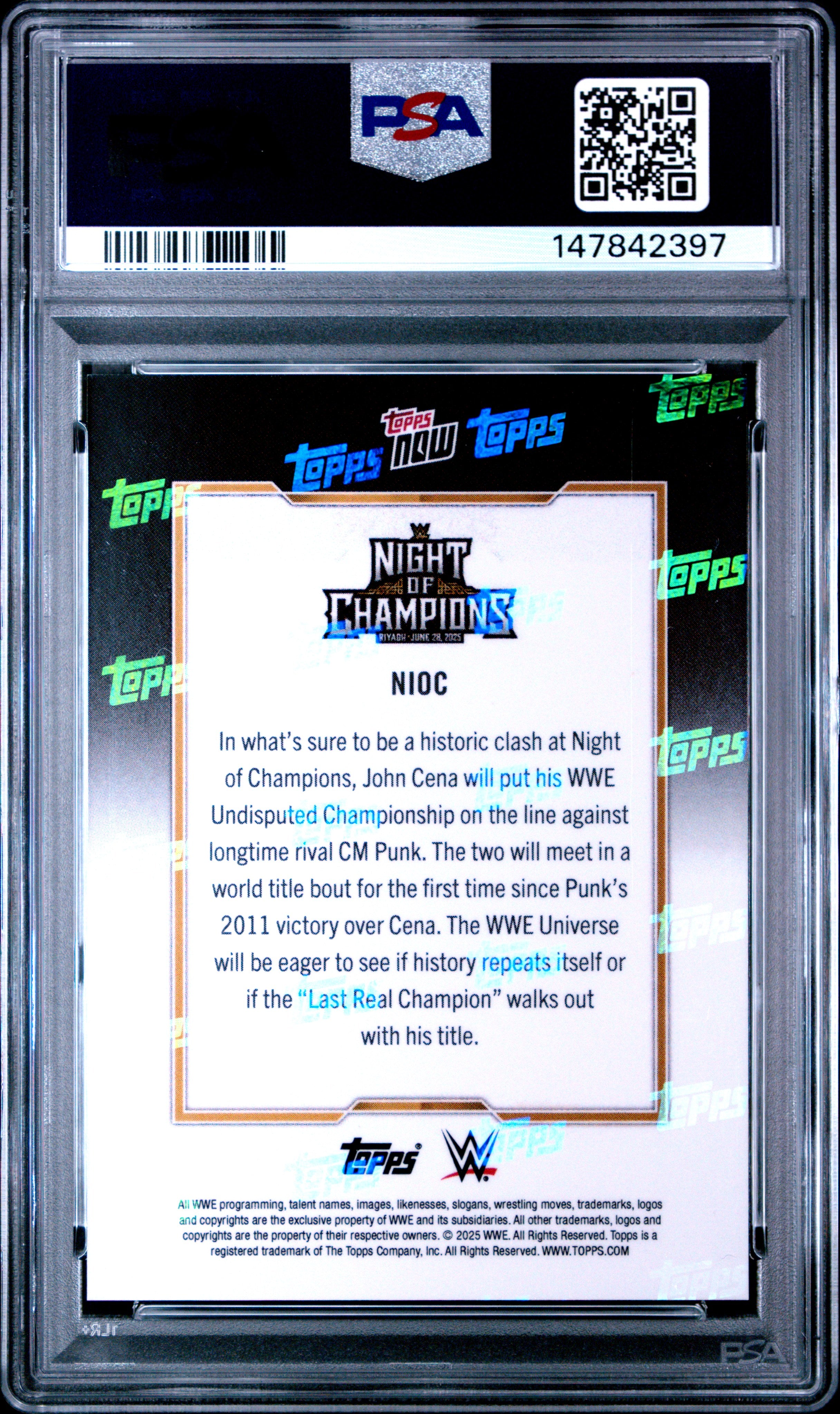 2025 TOPPS NOW WWE #NIOC JOHN CENA PSA 10